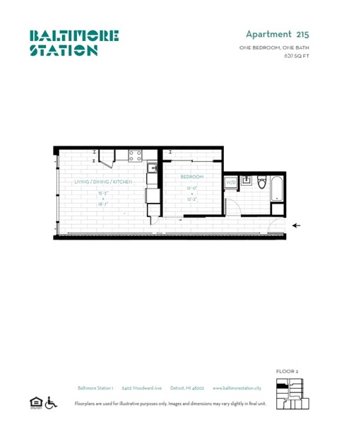 A floor plan for an apartment at Baltimore Station.